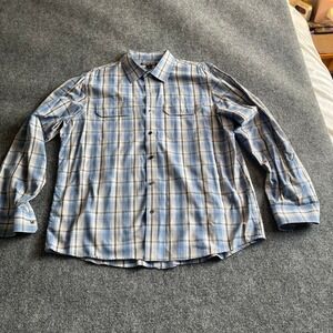Michael Kors Mens Blue Plaid Long Sleeve Button Down Shirt XL Flap Pockets